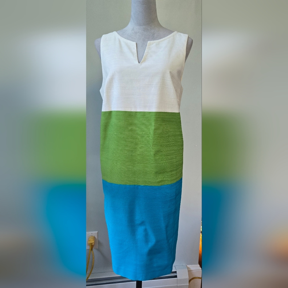 Ann Taylor Factory White, Green, and Blue Midi Dress